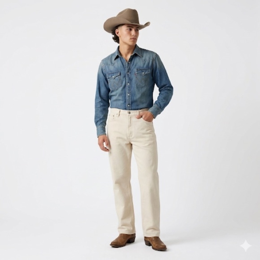 Wrangler jeans straight leg natural denim workwear 36x38